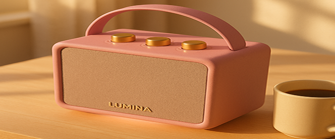 a picture of our dusty rose speaker with a cup og coffee